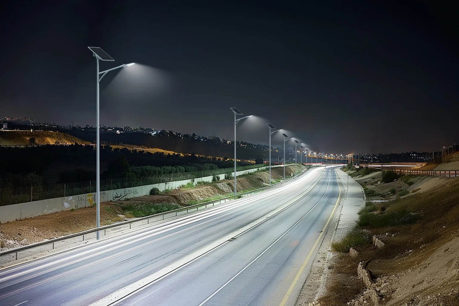Split Solar Street Light on Highway Split Solar Street Light on Highway